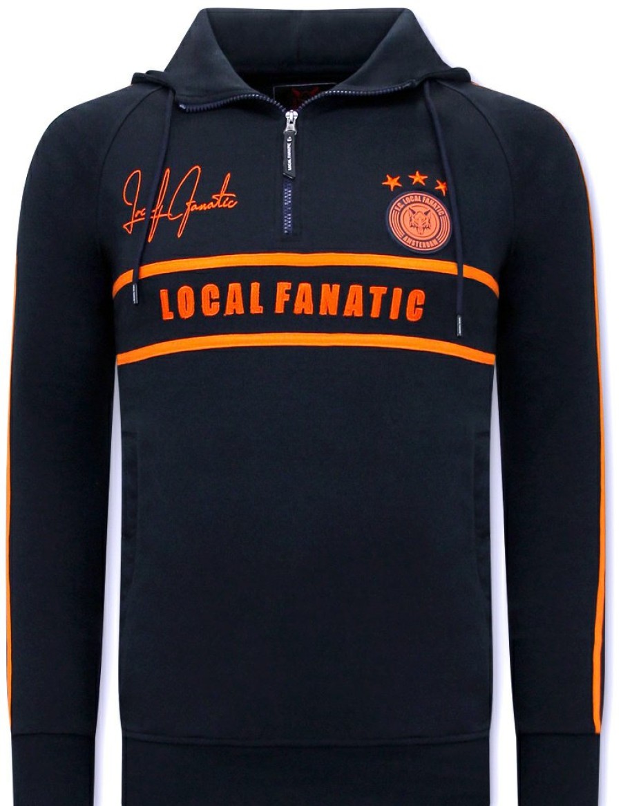 Sudaderas local fanatic | Hombres Con Capucha -Double Striped - Azul / Naranja