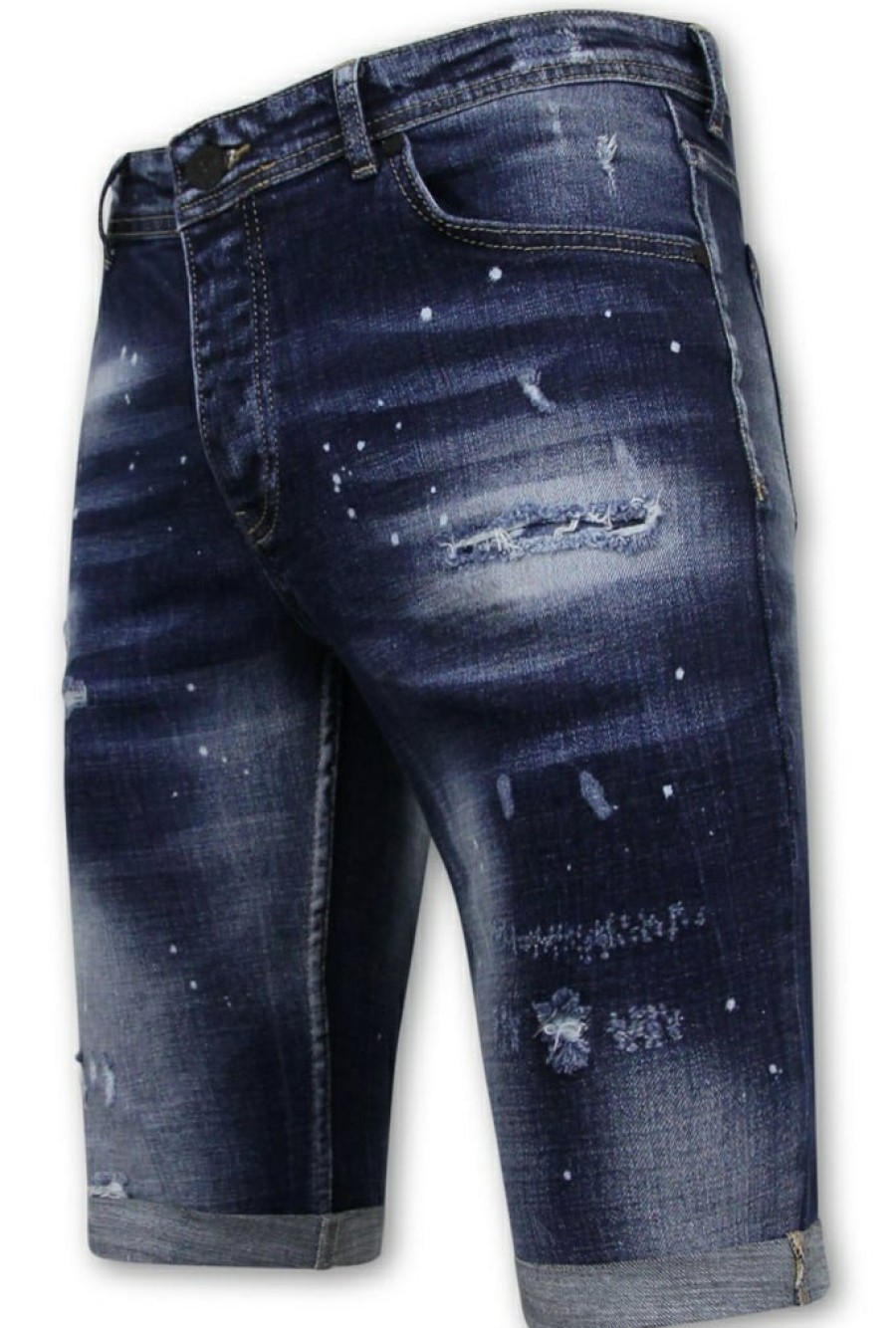 Pantalones Cortos local fanatic | Designer Shorts With Paint Splatter - Slim Fit -1072- Azul