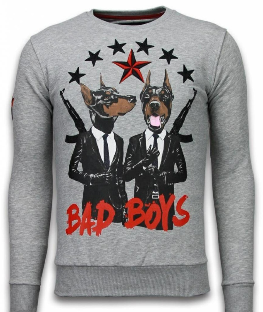 Sudaderas local fanatic | Sudadera Hombre - Bad Boys Pinscher - Gris