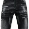 Pantalones Cortos local fanatic | Paint Splatter Destroy Shorts Stonewash - Slim Fit -1084- Negro