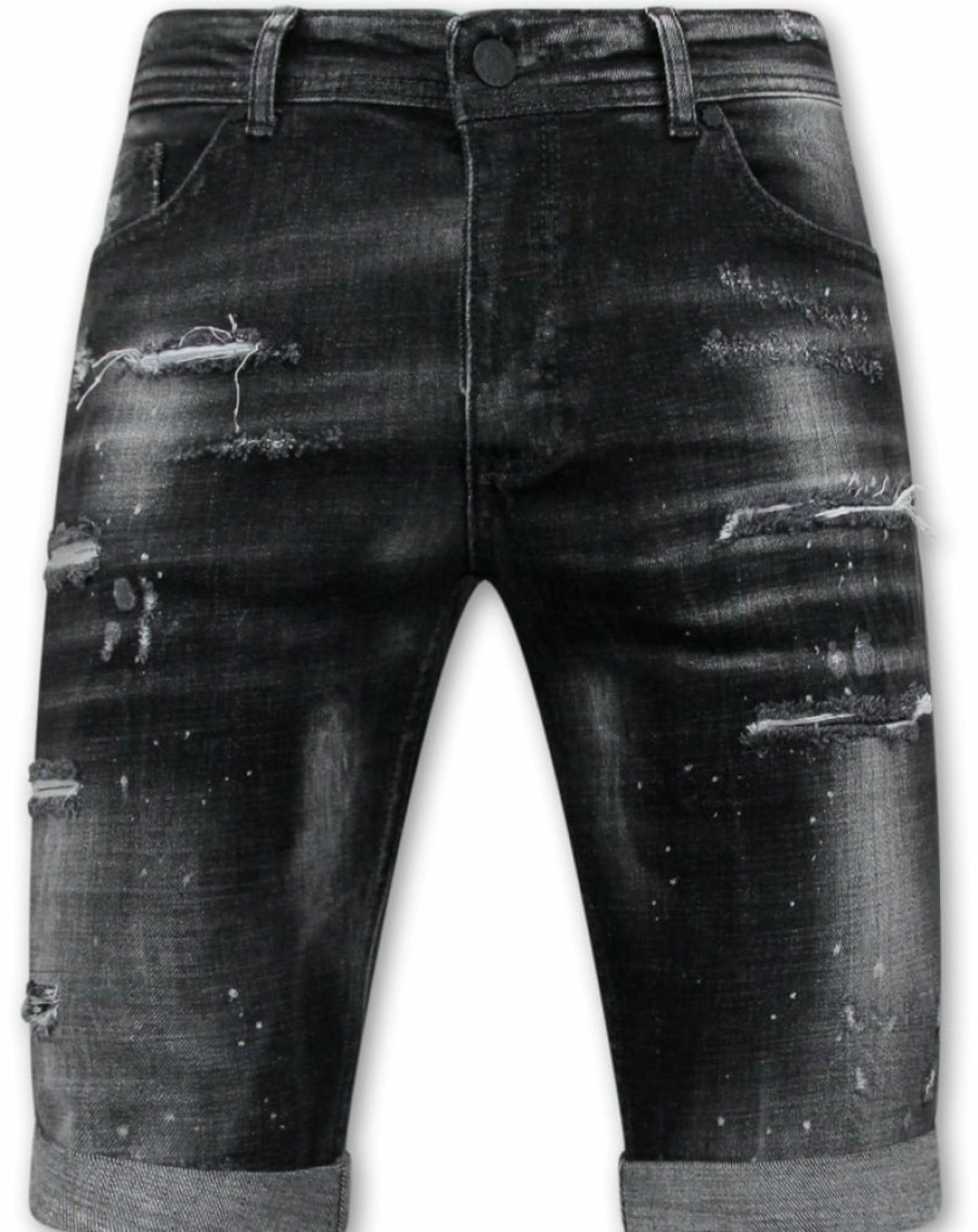 Pantalones Cortos local fanatic | Paint Splatter Destroy Shorts Stonewash - Slim Fit -1084- Negro