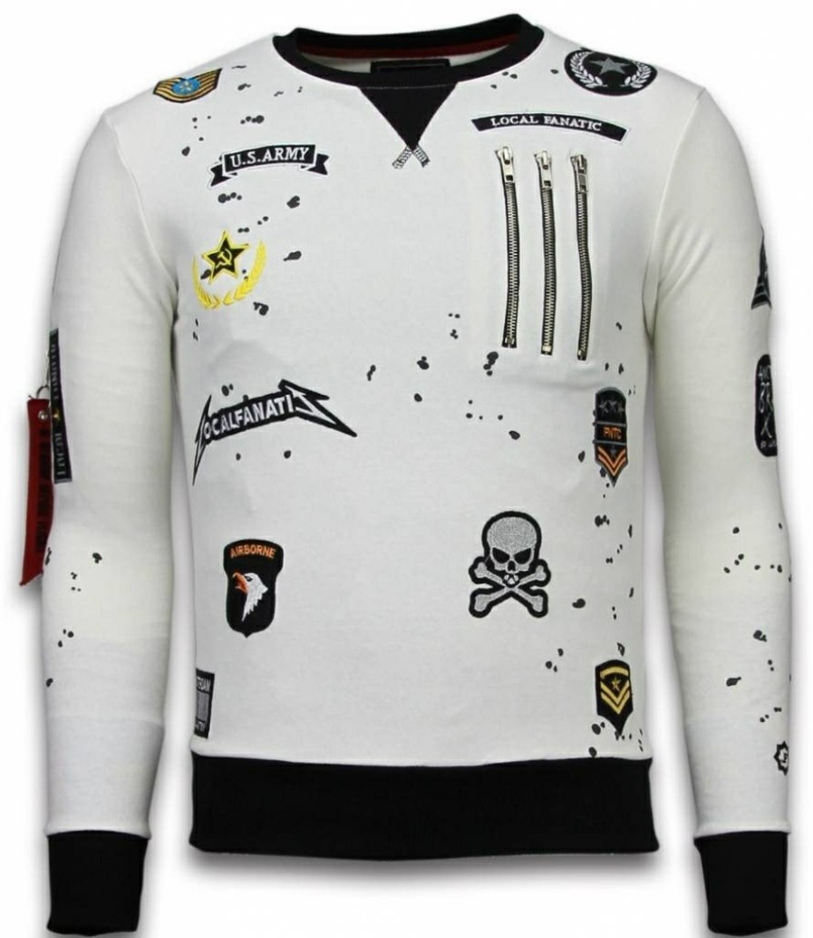 Sudaderas local fanatic | Sudadera Hombre Bordado - Airborne - Blanco