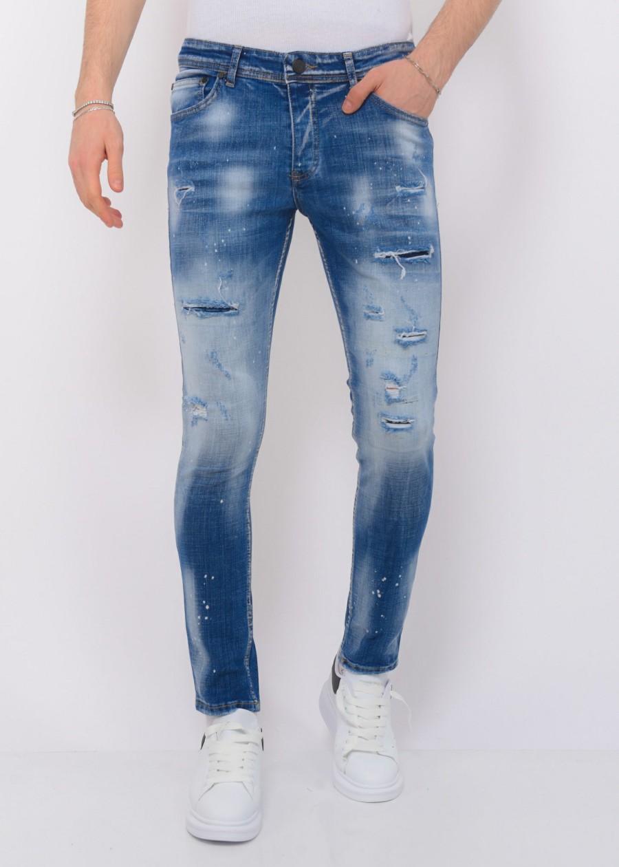 Vaqueros local fanatic | Ripped Stonewashed Jeans Hombre - Slim Fit -1073- Azul