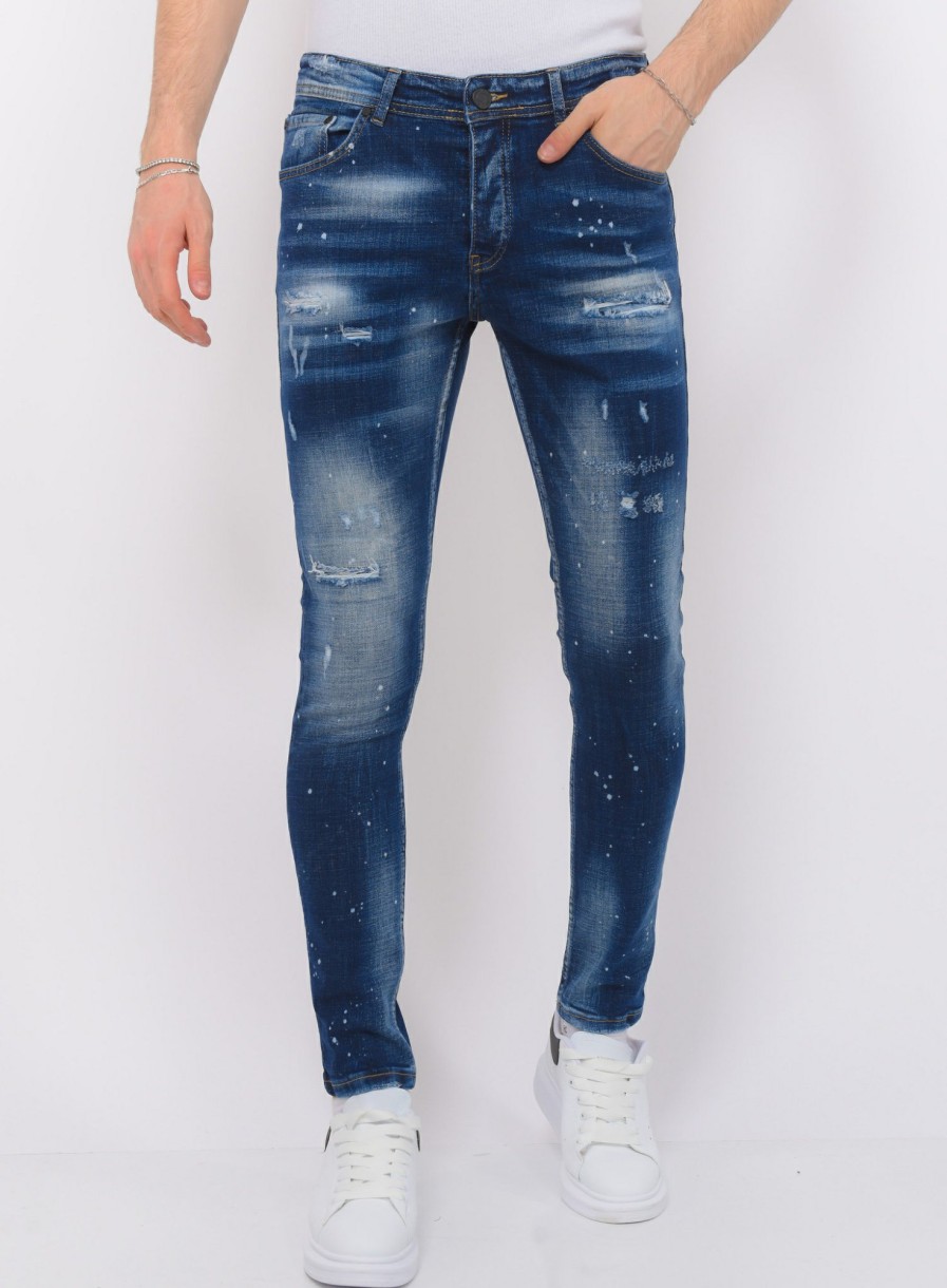 Vaqueros local fanatic | Jeans With Paint Splatter Hombre - Slim Fit -1072- Azul