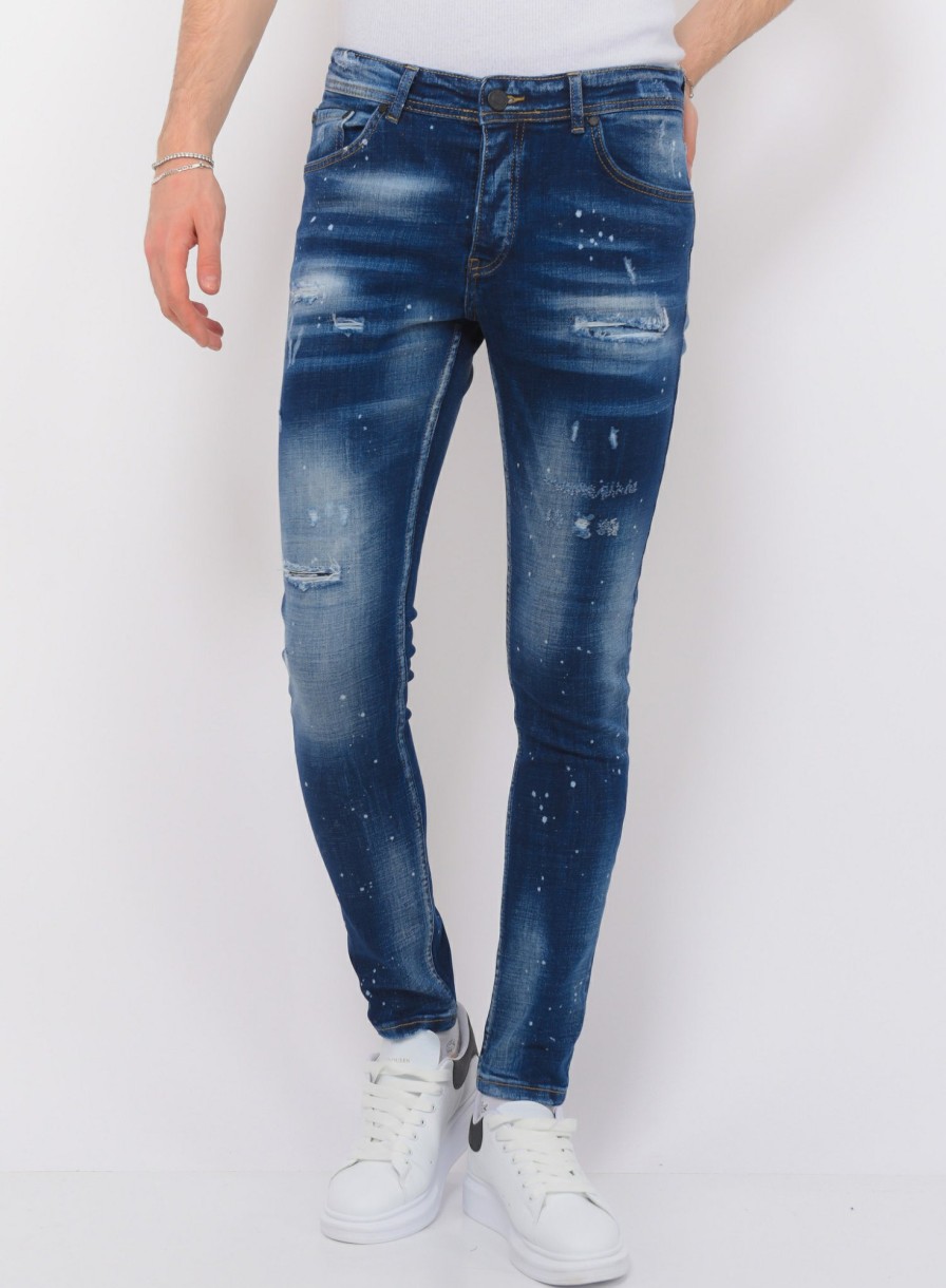 Vaqueros local fanatic | Jeans With Paint Splatter Hombre - Slim Fit -1072- Azul