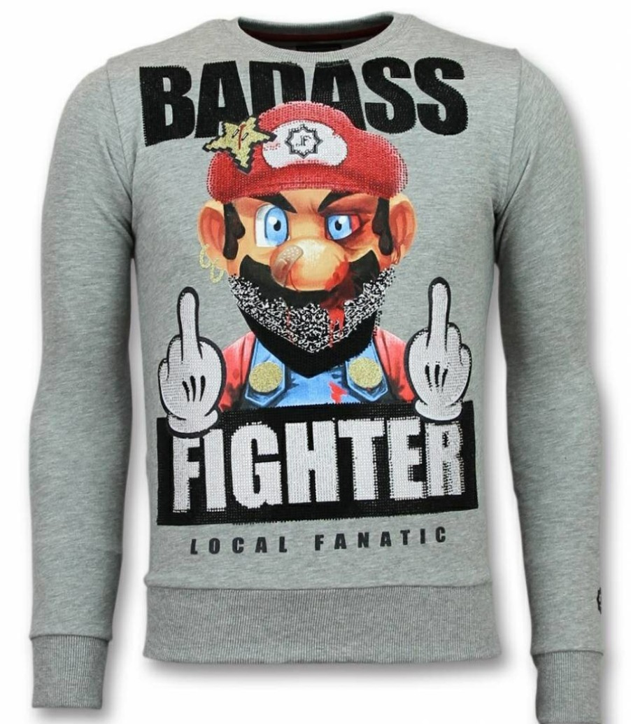 Sudaderas local fanatic | Sudadera Hombre - Badass Fighter - Gris