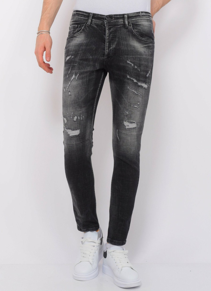 Vaqueros local fanatic | Destroyed Jeanswith Paint Hombre - Slim Fit -1086- Negro