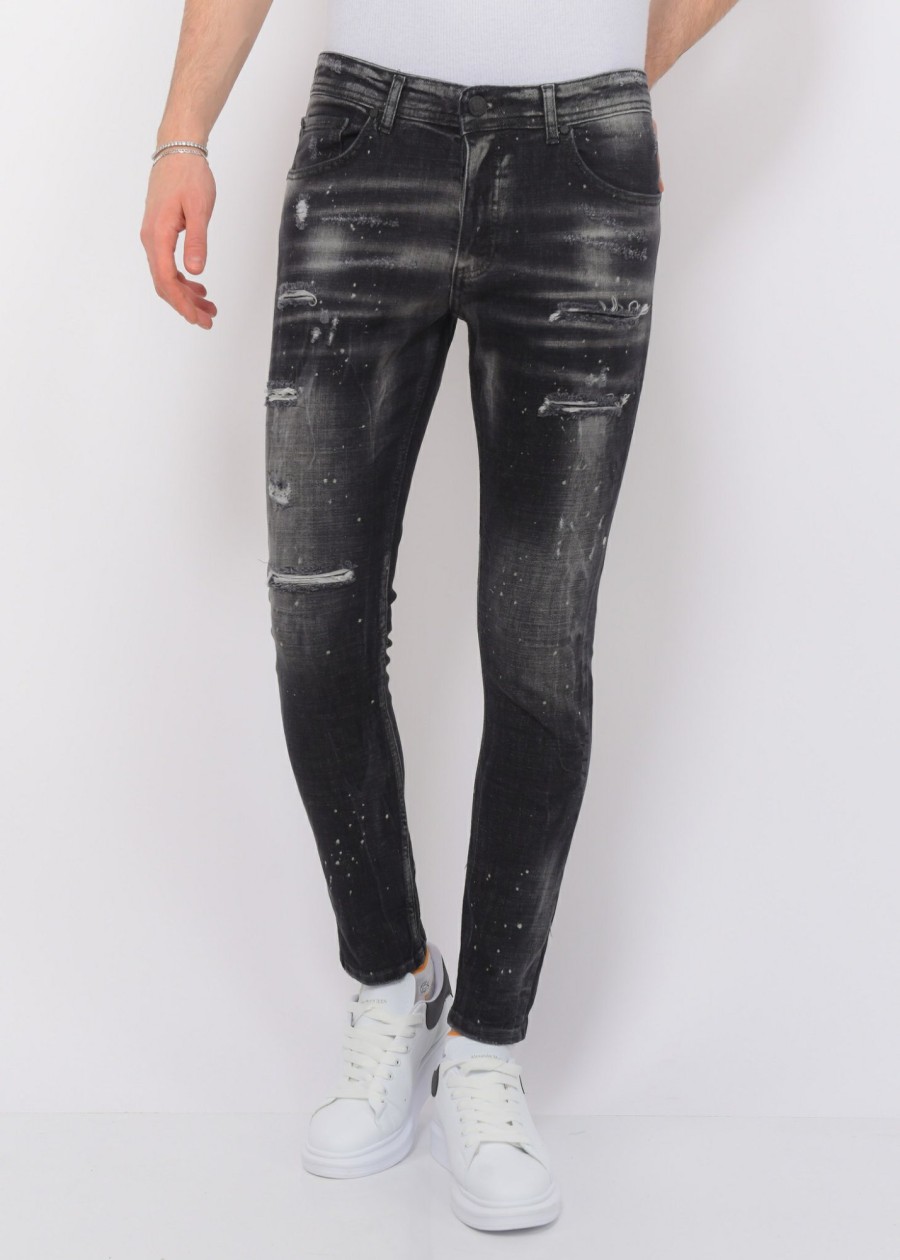 Vaqueros local fanatic | Paint Splatter Jeans Stonewash Hombre - Slim Fit -1084- Negro