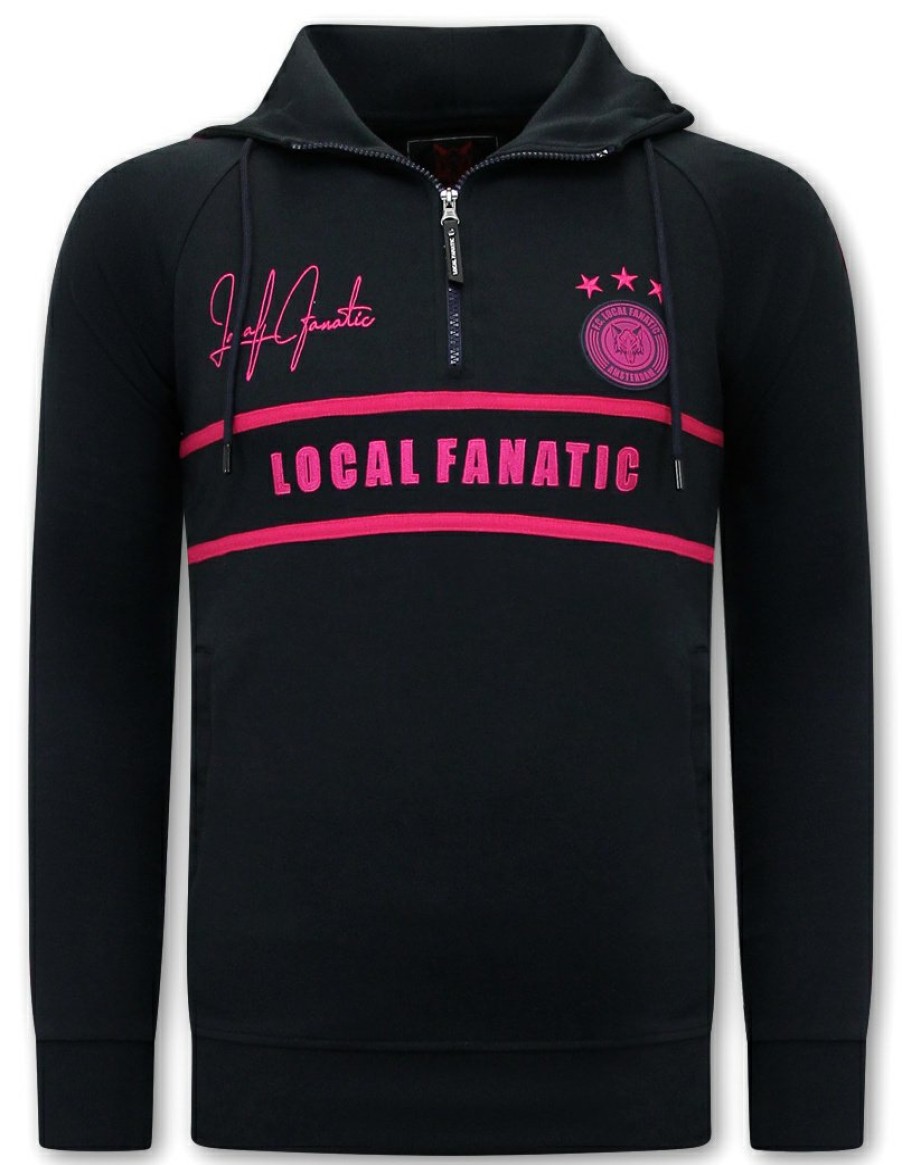 Sudaderas local fanatic | Hombres Con Capucha -Double Striped - Azul / Fucsia