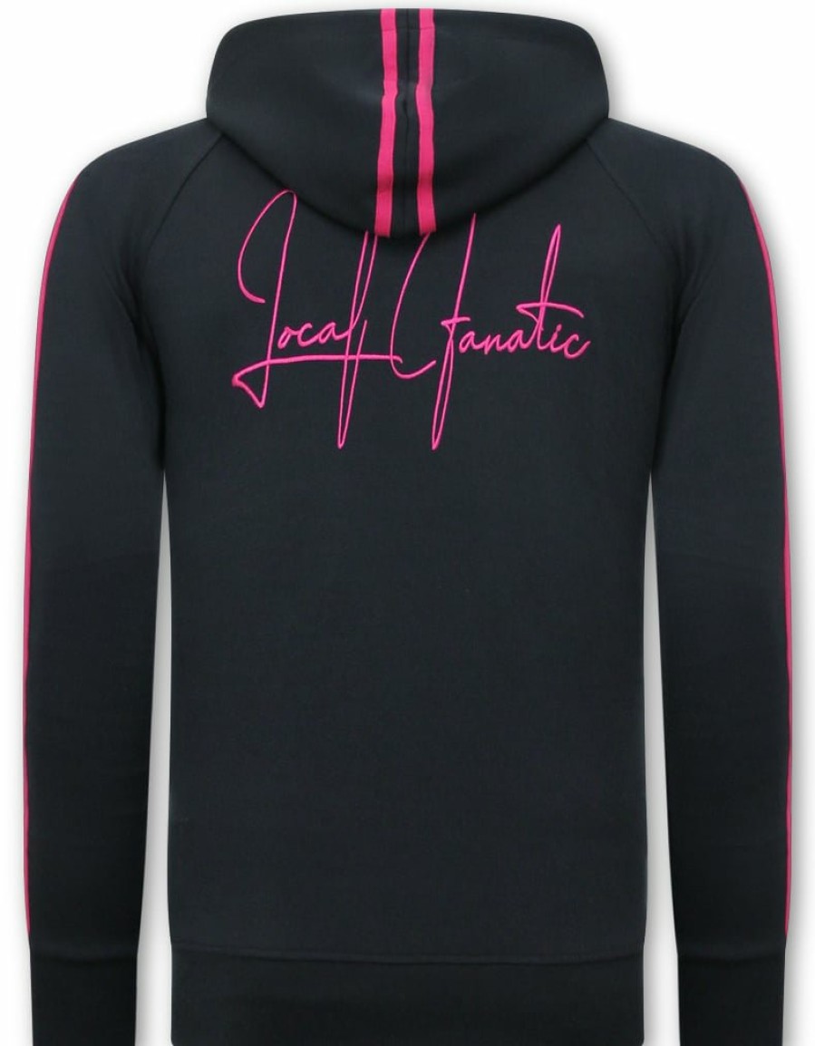 Sudaderas local fanatic | Hombres Con Capucha -Double Striped - Azul / Fucsia