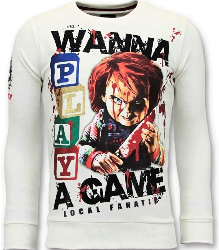 Sudaderas local fanatic | Sudadera Hombre - Wanna Play A Game - Blanco