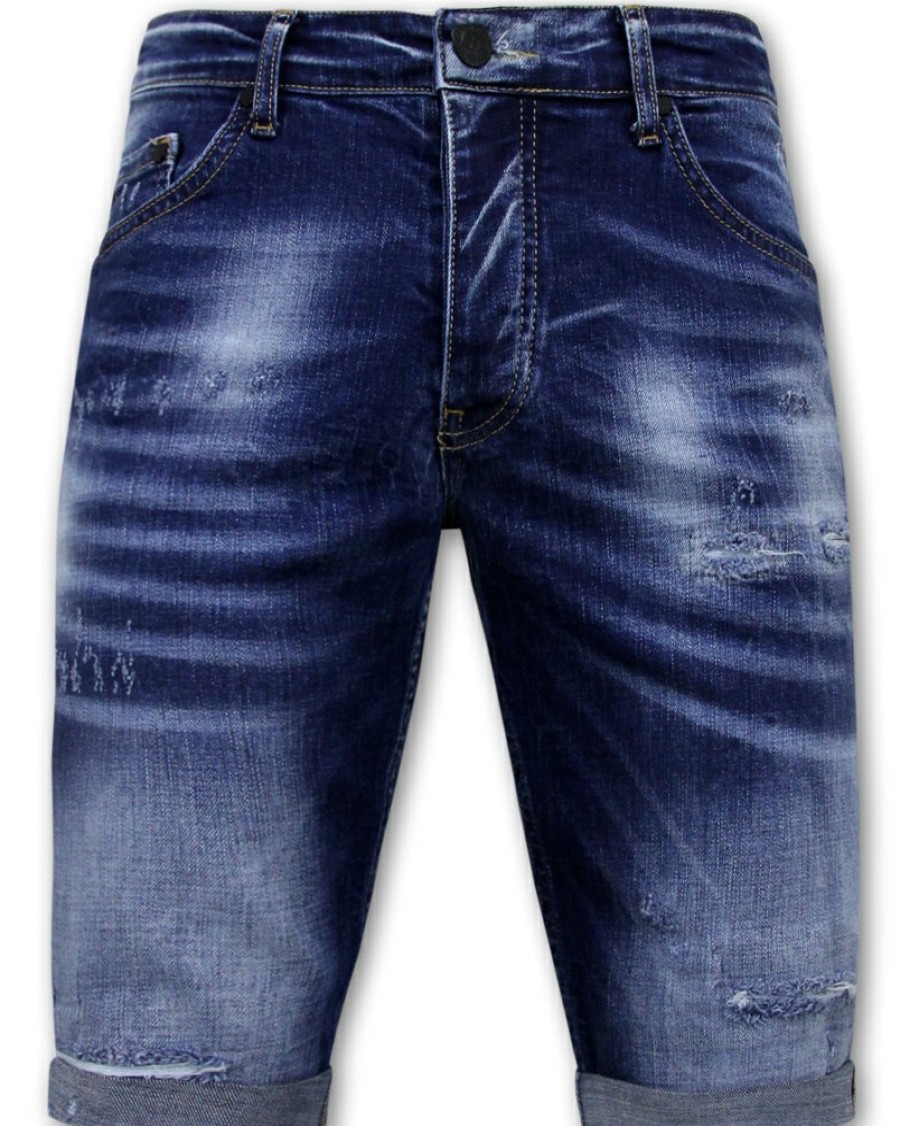 Pantalones Cortos local fanatic | Blue Ripped Shorts - Slim Fit -1081- Azul