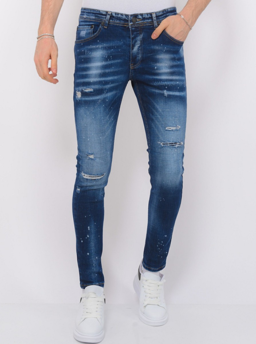 Vaqueros local fanatic | Paint Splatter Ripped Jeans Hombre - Slim Fit -1075- Azul