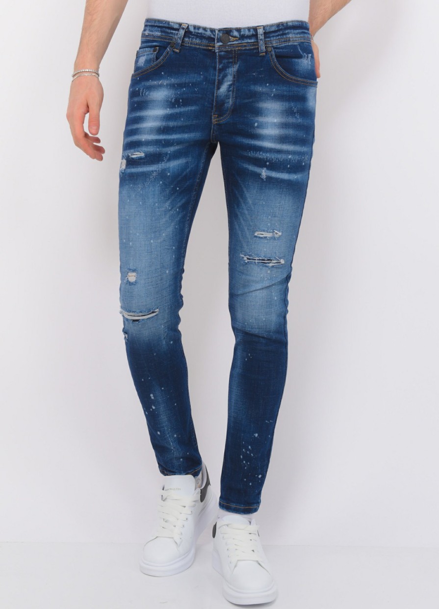 Vaqueros local fanatic | Paint Splatter Ripped Jeans Hombre - Slim Fit -1075- Azul