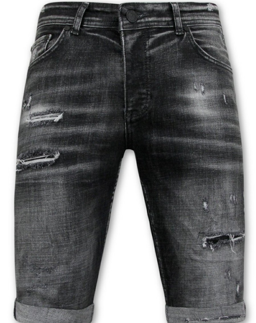 Pantalones Cortos local fanatic | Stonewashed Ripped Short - Slim Fit -1085- Negro