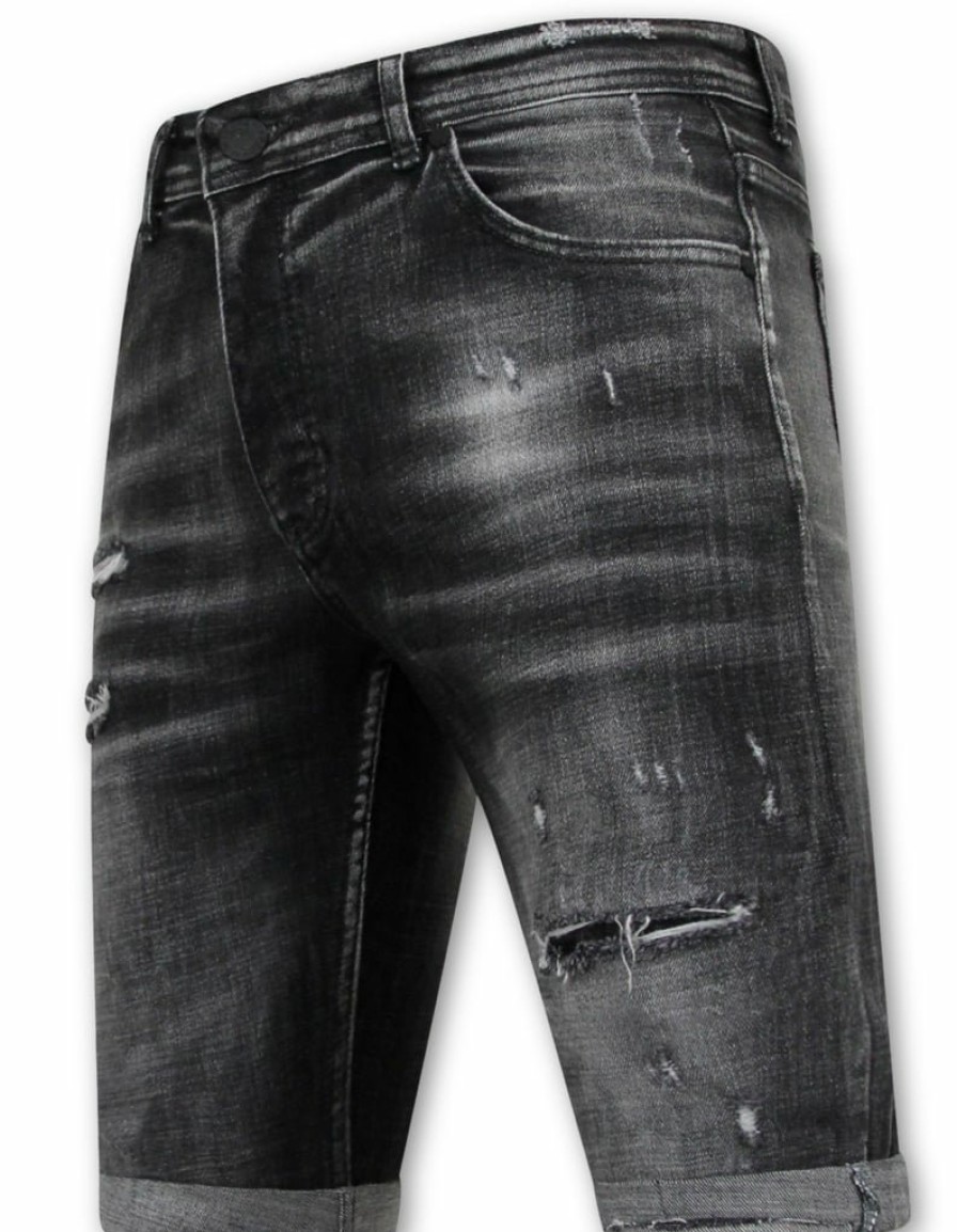 Pantalones Cortos local fanatic | Stonewashed Ripped Short - Slim Fit -1085- Negro