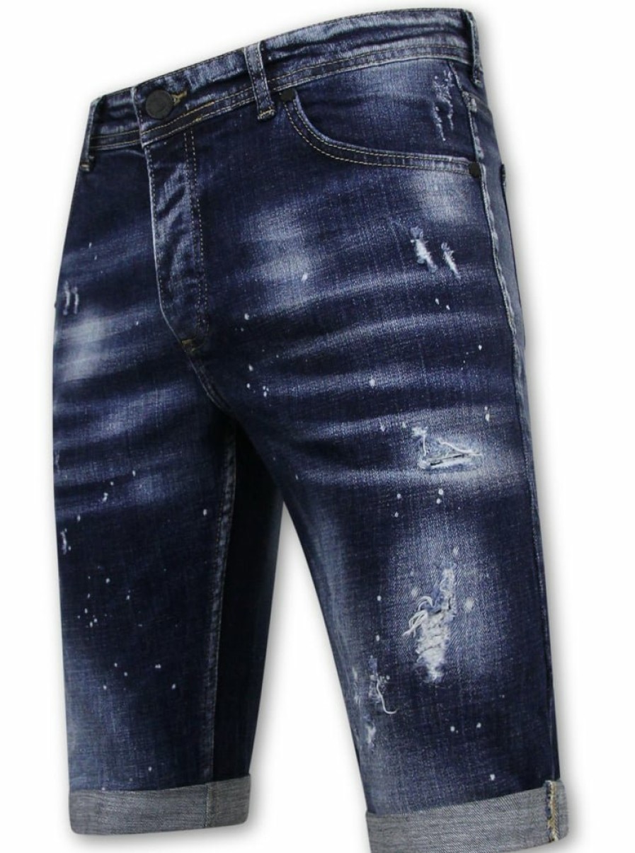 Pantalones Cortos local fanatic | Men'S Paint Splatter Stonewashed Short - Slim Fit -1077- Azul