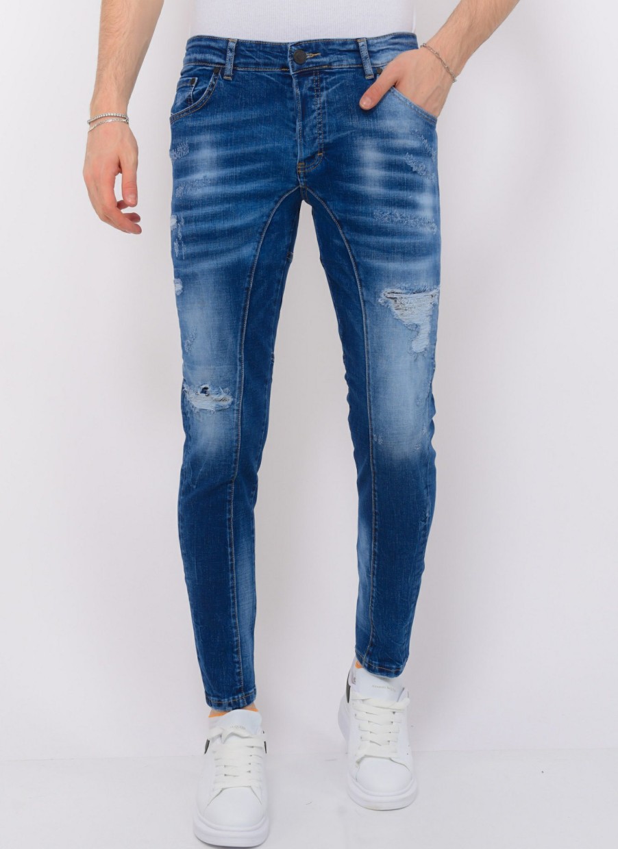 Vaqueros local fanatic | Distressed Ripped Jeans Hombre - Slim Fit -1082- Azul