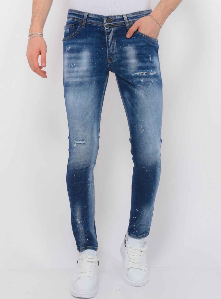 Vaqueros local fanatic | Paint Splash Ripped Jeans Hombre - Slim Fit -1071- Azul