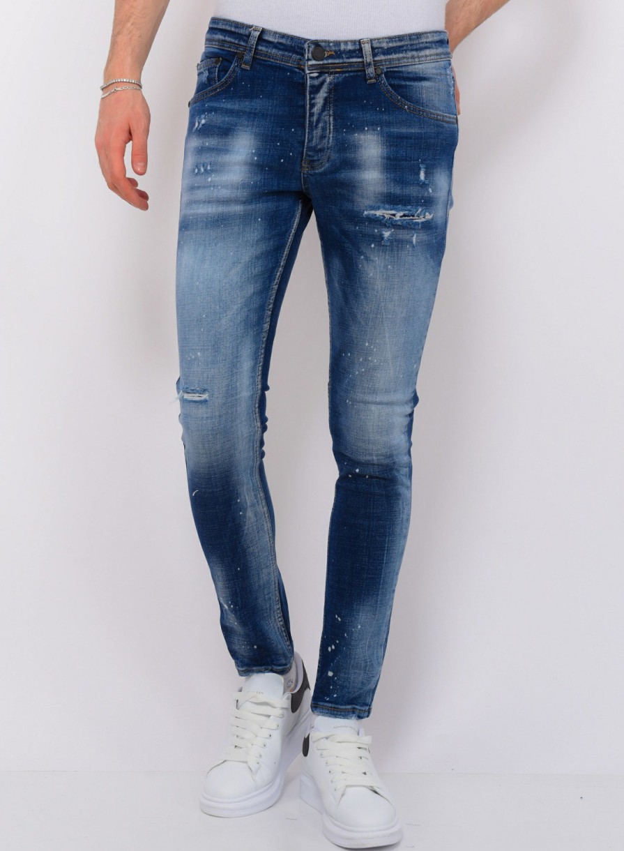 Vaqueros local fanatic | Paint Splash Ripped Jeans Hombre - Slim Fit -1071- Azul