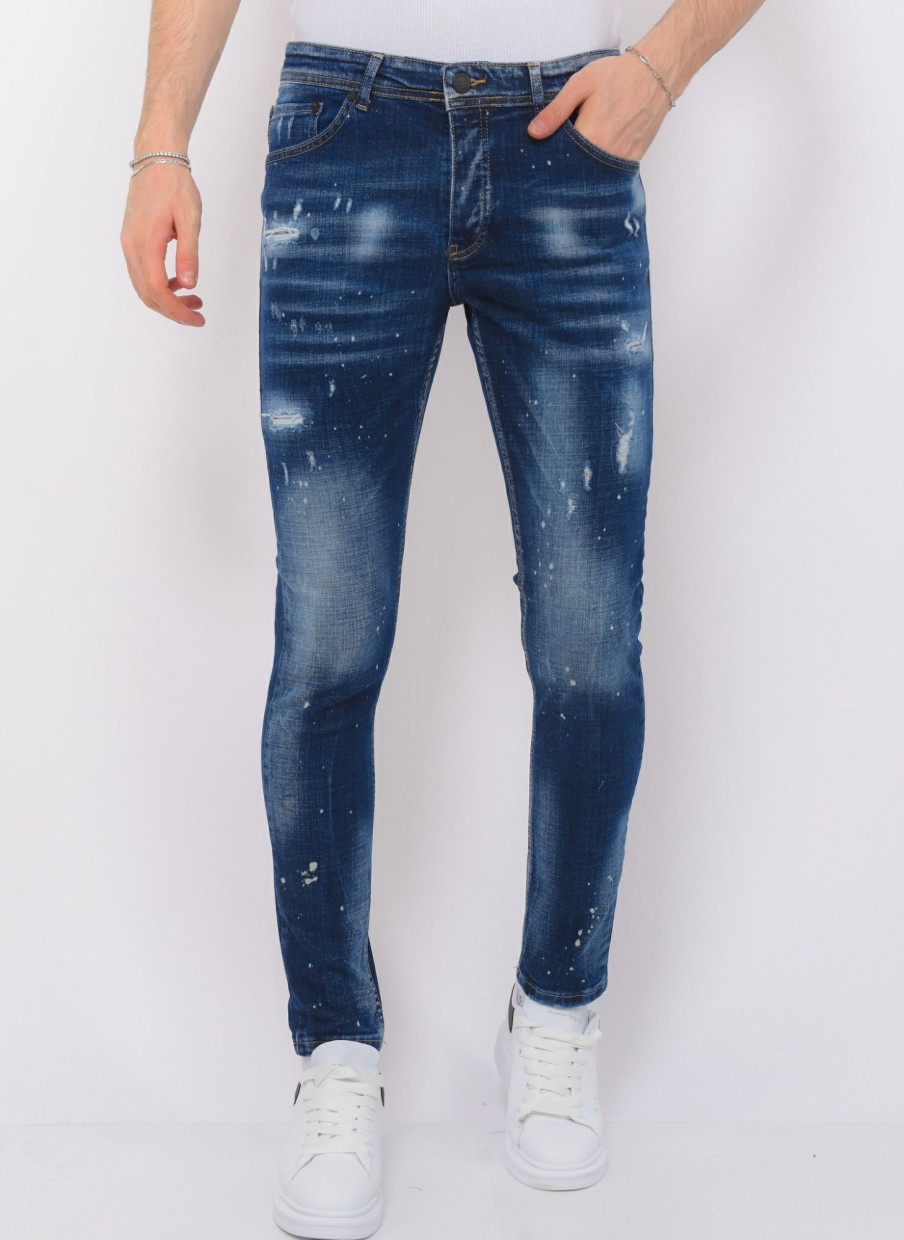 Vaqueros local fanatic | Paint Splatter Jeans Hombre - Slim Fit -1077- Azul