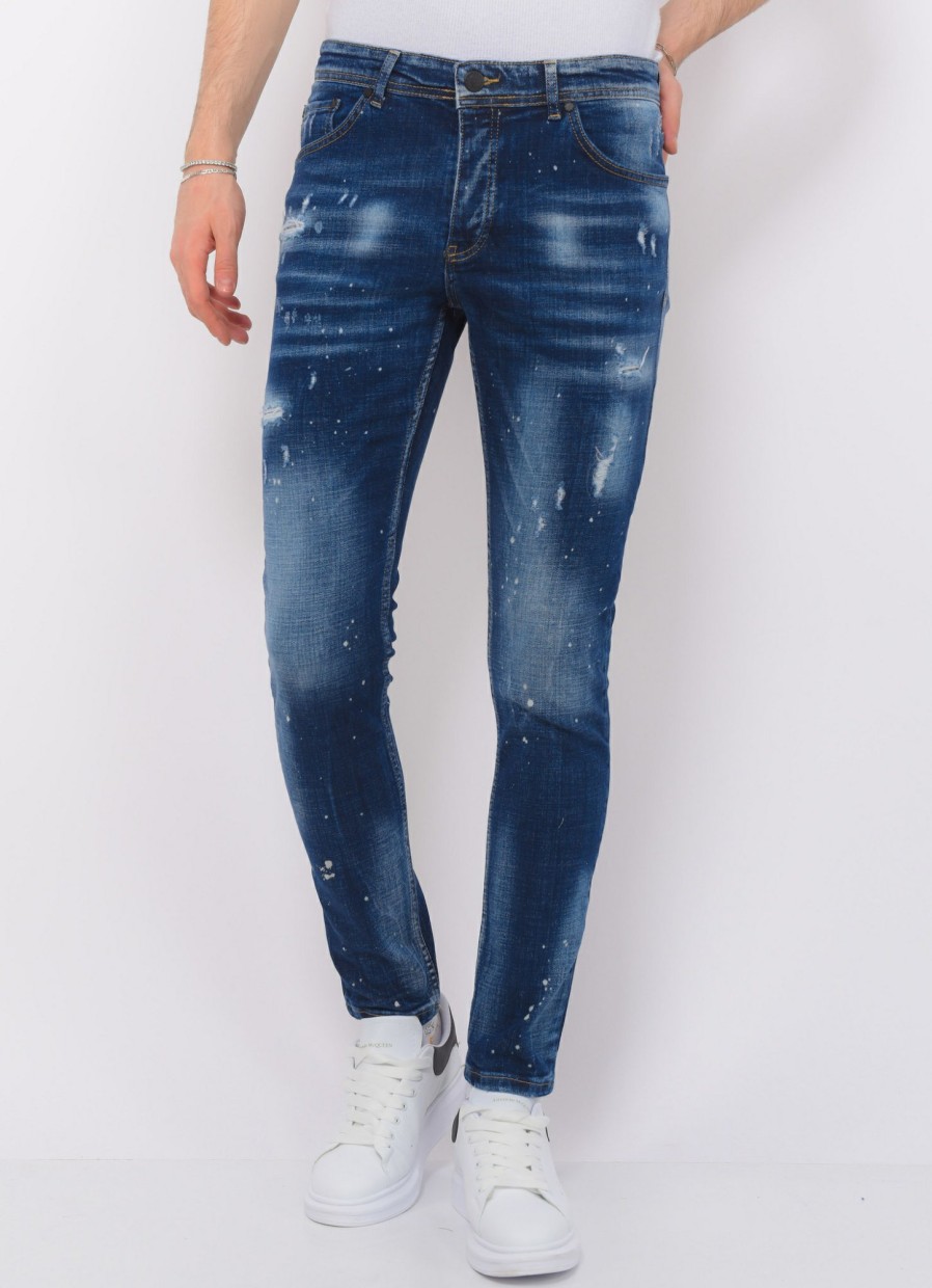 Vaqueros local fanatic | Paint Splatter Jeans Hombre - Slim Fit -1077- Azul