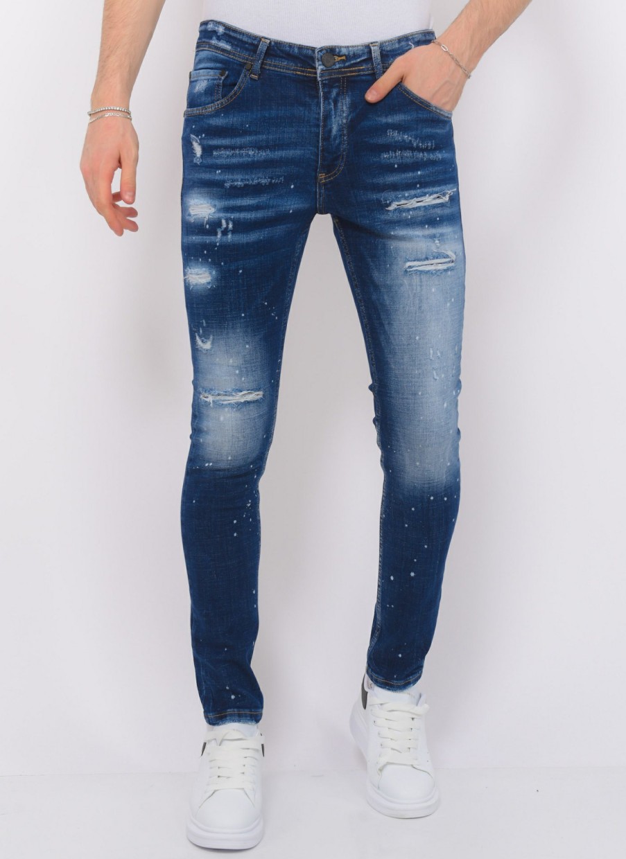 Vaqueros local fanatic | Stretch Denim With Paint Hombre - Slim Fit -1074- Azul