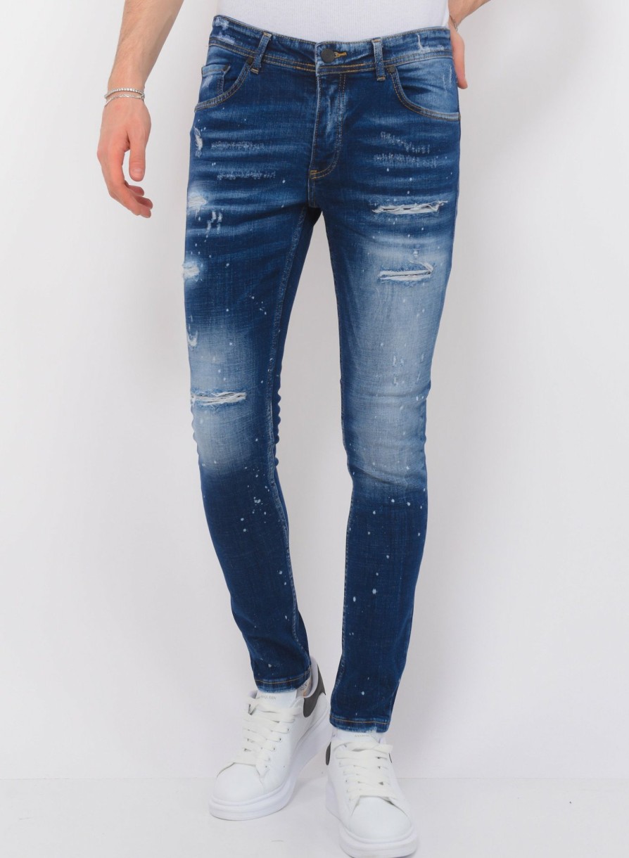 Vaqueros local fanatic | Stretch Denim With Paint Hombre - Slim Fit -1074- Azul