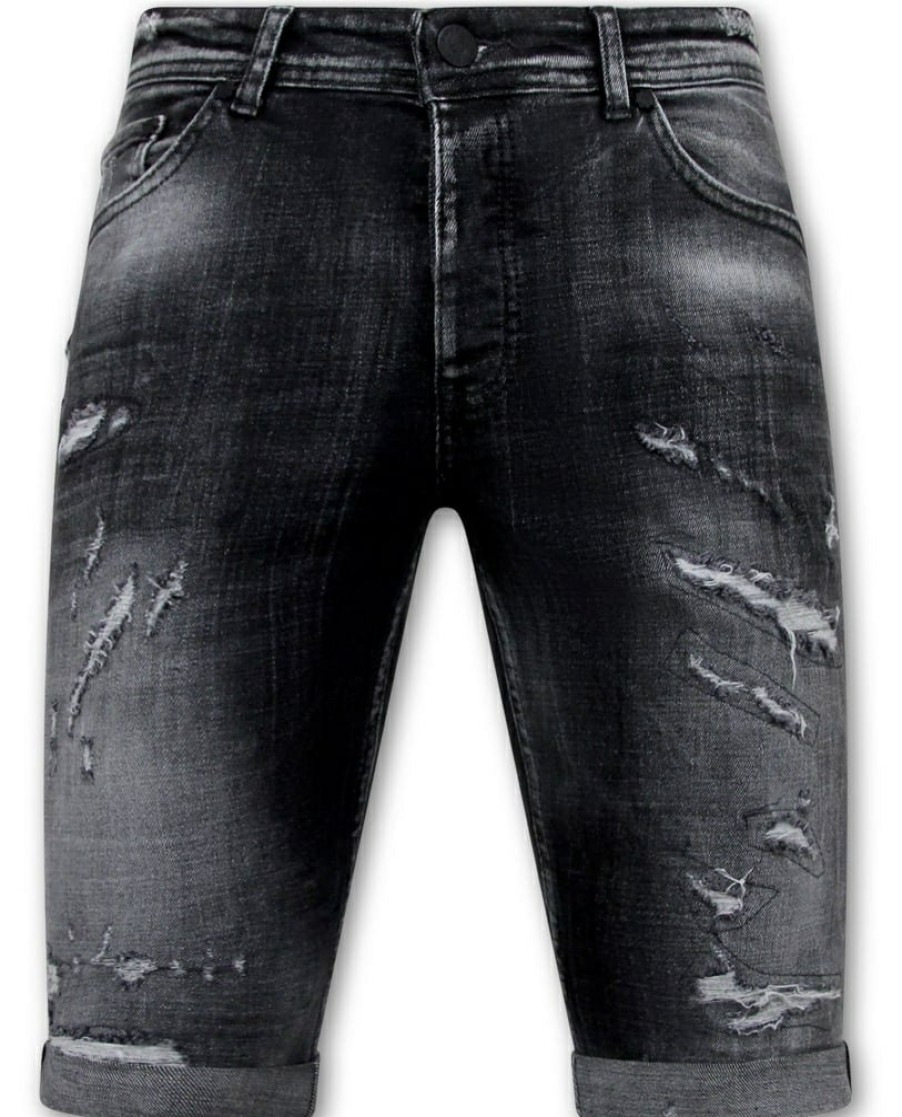 Pantalones Cortos local fanatic | Destroyed Shorts With Paint Splatter - Slim Fit -1086- Negro